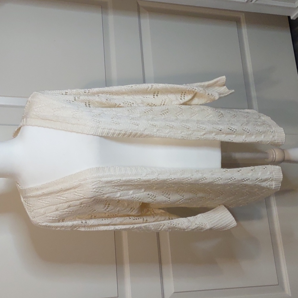 Marled Ivory Open Weave Long Cardigan Sweater Size Medium